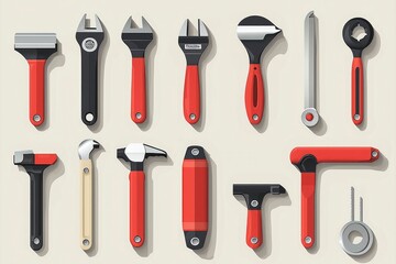 Wall Mural - Set of Hand Tools Isolated on a Light Background