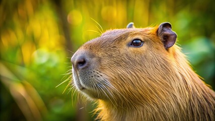 Wall Mural - Close-up of a capybara's face, the largest rodent in the world, capybara, Hydrochoerus hydrochaeris, rodent, face