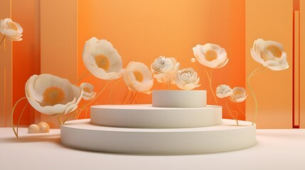 Wall Mural - Minimalist Floral Composition with Orange Tones and Geometric Shapes