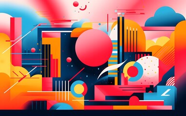 Wall Mural - Colorful Geometric Abstract Art with 3D Effects and Vivid Hues