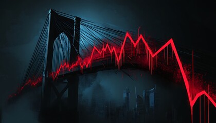 Poster - Illustration of a Collapsing Bridge Under a Downward-Trending Line Symbolizing Economic Weakness