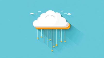 Poster - A whimsical white cloud drifts across a vibrant blue sky, featuring modern flat design elements and unique textures.