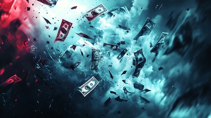 Poster - Digital Illustration of Currency Symbols Torn Apart by Dark Swirling Winds Representing Economic Turmoil