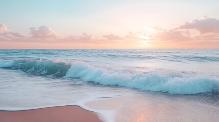 Wall Mural - tranquil sunset beach with crashing waves.
