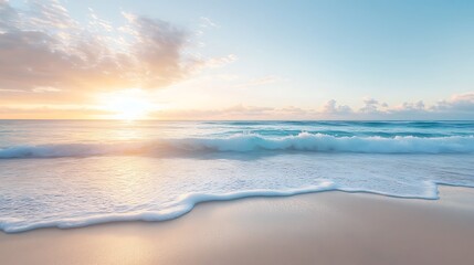 Wall Mural - tranquil sunset beach with crashing waves.