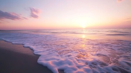 Wall Mural - tranquil sunset beach with crashing waves.