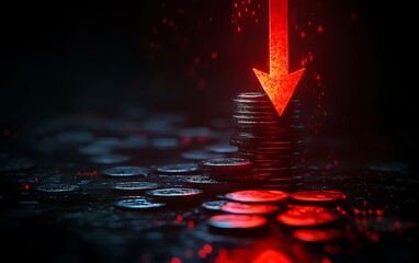 Poster - Close-Up of Cracked Coins and Torn Banknotes on Dark Background Symbolizing Economic Breakdown