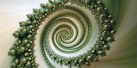 Captivating Green Fractal Spiral: Abstract Digital Art and Geometric Symmetry Design