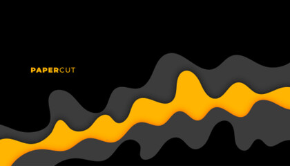 black and yellow wavy shadow poster in papercut style