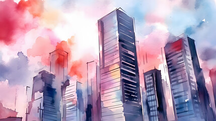 Wall Mural - Skyscrapers Watercolor Style