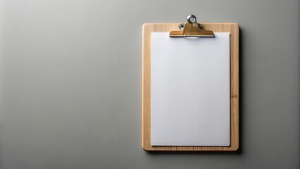 Wall Mural - Wooden clipboard with blank A4 paper mockup template on grey background, clipboard, wooden, paper, mockup, template