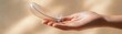 © Tapanut - Serene close-up of a delicate feather resting gently on an open hand, symbolizing peace, care, and nature's beauty.