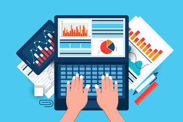 Poster - Business data analysis financial growth concept. Market research, data analysis, statistics graph chart report