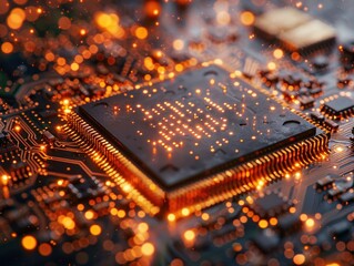 Canvas Print - Close-up of a glowing circuit board