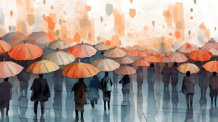 Wall Mural - Umbrellas Watercolor Style