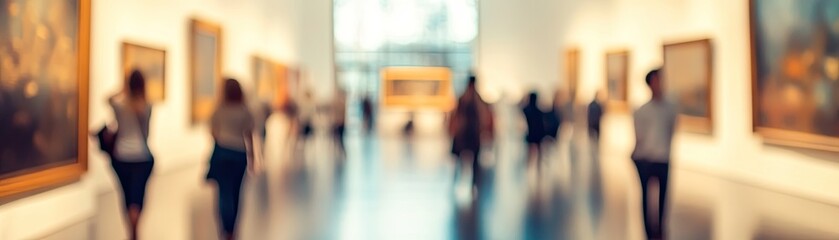 Museum exhibit hall blurred panoramic background