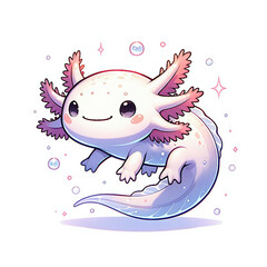 Cute axolotl cartoon illustration aquatic design on white background