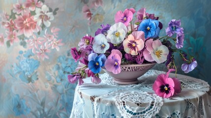 Wall Mural - Delicate Spring Bouquet of Pansies