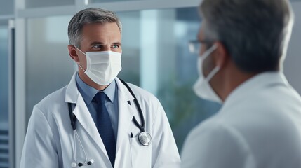 photograph of a male doctor wearing a mask, hat,