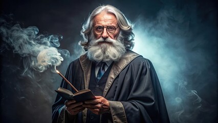 Portrait of a wise and mysterious professor of a school of magic , wizard, magician, sorcerer, fantasy