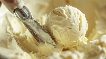 A close-up of durian flesh being scooped out with a spoon