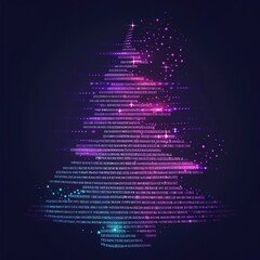 Poster - Abstract digital Christmas tree with glowing particles on dark b