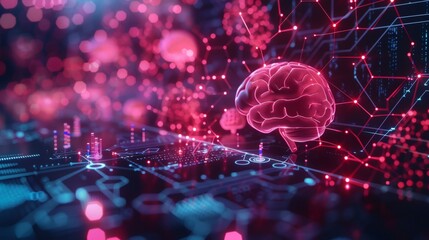 Poster - An abstract scientific background floating chemical formulas interconnected neural networks digital brain scans background.