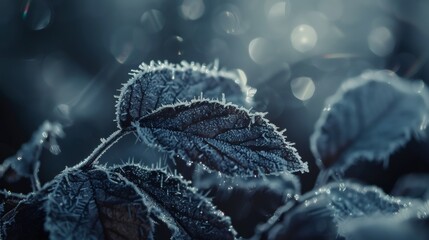 Poster - A frosted leaf with intricate fractal patterns, capturing the delicate beauty of winter in a close-up nature scene
