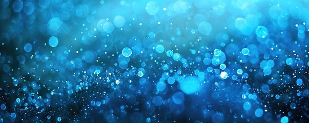 Poster - Blue bokeh light spots on dark background, abstract glitter.