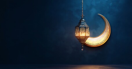 Islamic Arabian design background with beautiful crescent and lantern