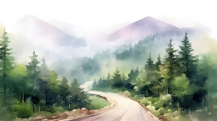 Poster - Mountain Roads watercolor style