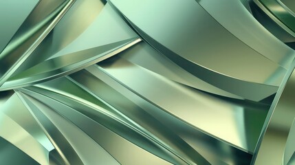 Aufkleber - A sophisticated 3D abstract background with geometric gradients in muted green and silver