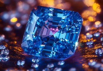 Sticker - A close up of a radiant blue sapphire, highlighting the stone clarity and brilliance