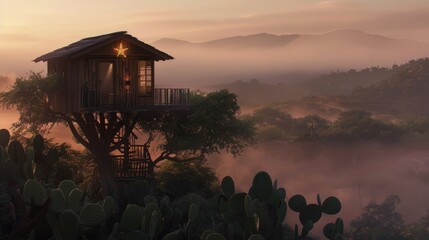 Wall Mural - A Treehouse in the Mist