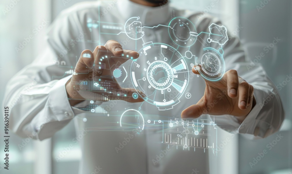 Man Interacting with Futuristic Holographic Interface - A Modern Take ...