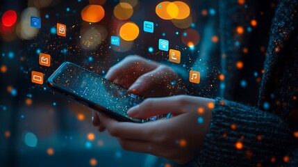 focused hands interact with digital devices, symbolizing seamless tech-driven business communication