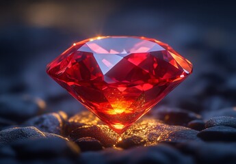 Wall Mural - A macro image of a fiery red ruby, capturing its rich color and the intricate details of its cut