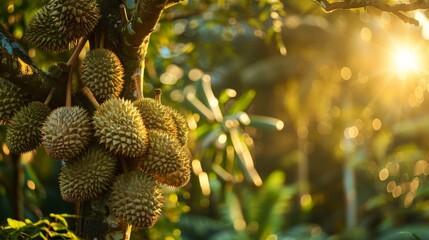 Wall Mural - A close-up of durian flesh being scooped out with a spoon