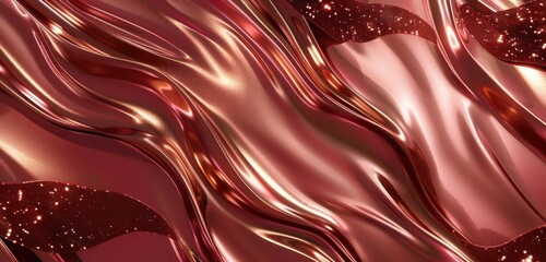 Fototapete - Abstract Background, metallic rose gold highlights cascading over a backdrop of rich garnet red, with intricate, reflective details that catch the light