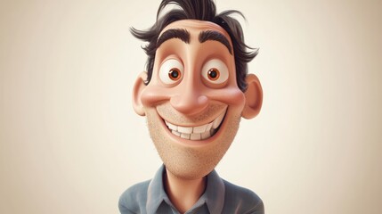 Aufkleber - Smiling Friendly 3D Cartoon Man on Light Background