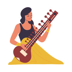 Sticker - beautiful girl playing sitar india