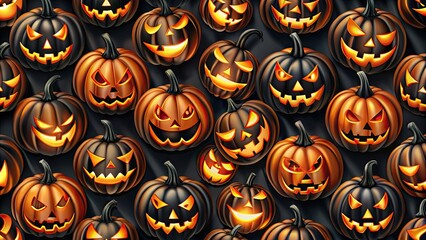 Wall Mural - Spooky black pumpkin face seamless Halloween pattern with festive orange jack-o'-lanterns , Halloween