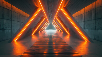 Wall Mural - Orange neon sci-fi corridor