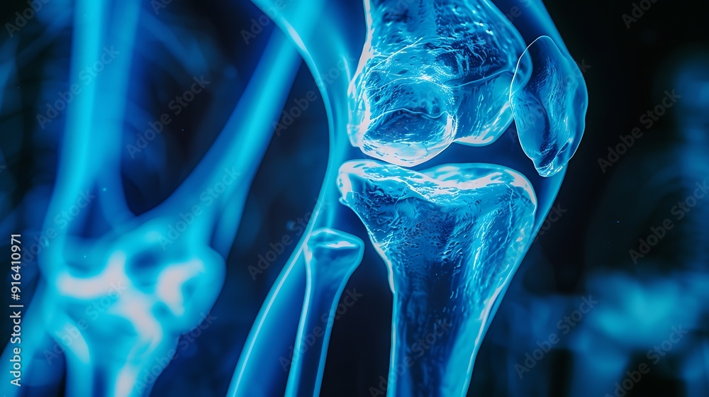 Side-view X-ray of knee joints, highlighting joint degeneration and ...