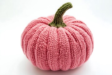 knitted pink pumpkin on white background. isolated pumpkin