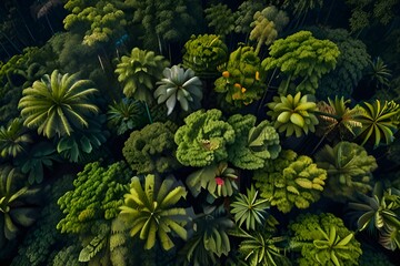 colorful aerial top view of a tropical forest canopy, the amazon rainforest is the largest co2 sink 