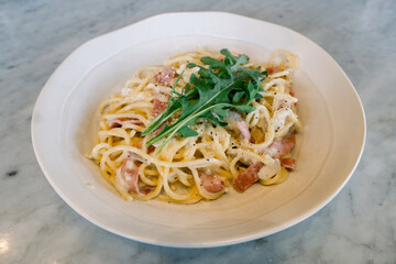 Wall Mural - spaghetti food photography on restaurant background