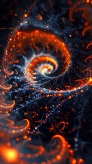 Wall Mural - 3D abstract background adorned with swirling particle effects in fiery orange and deep indigo, pulsating with an energetic intensity that ignites the imagination and invites exploration.