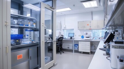 Poster - An advanced biotechnology lab where scientists are developing gene editing techniques, personalized medicine, and innovative treatments for complex diseases