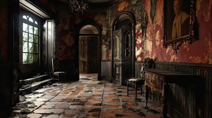 Old abandoned house in the dark